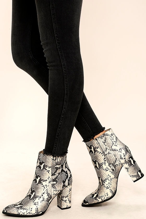 black and white snakeskin booties