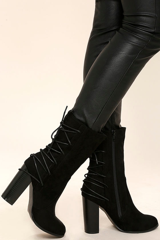 Night Life Black Suede Mid-Calf High Heel Boots