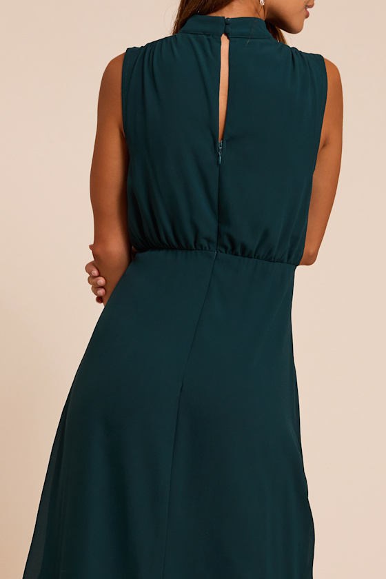 Classic Elegance Emerald Chiffon Sleeveless Mock Neck Maxi Dress - thumbnail 5