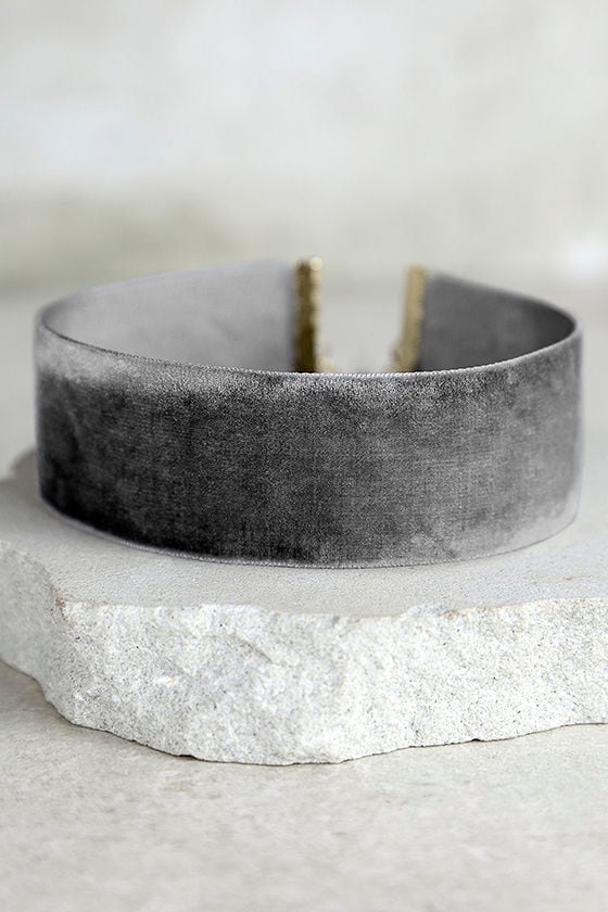 grey velvet choker necklace