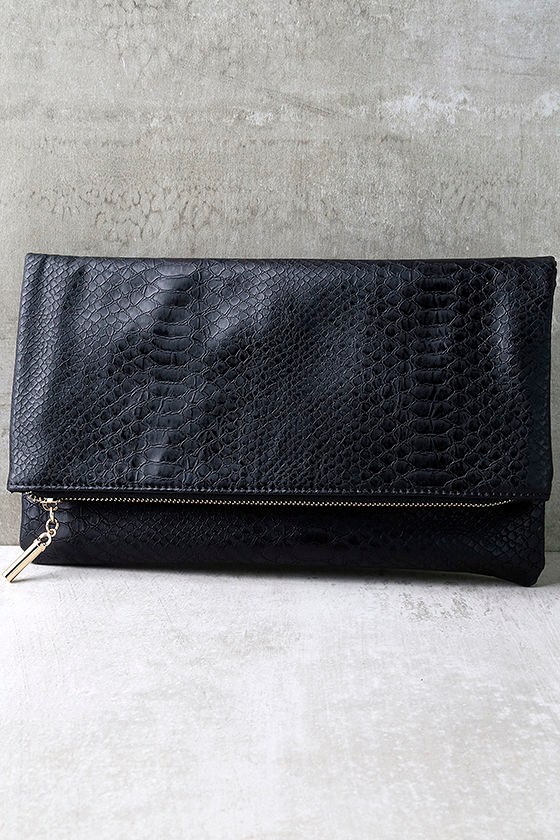 Fun Black Clutch Embossed Clutch Vegan Leather Clutch 33.00 Lulus