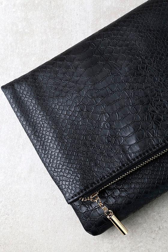 Fun Black Clutch Embossed Clutch Vegan Leather Clutch 33.00