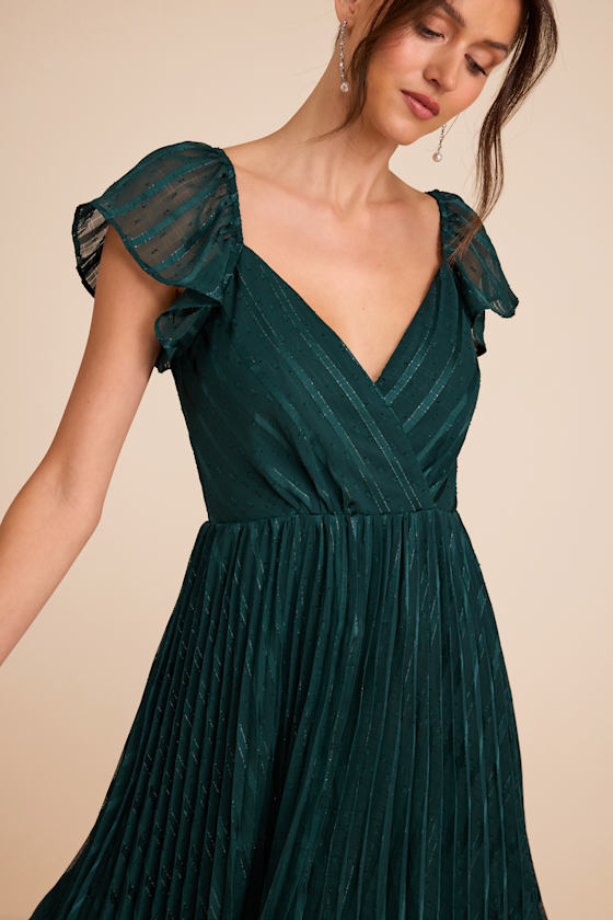 Standout Sophistication Emerald Lurex Flutter Sleeve Midi Dress 3