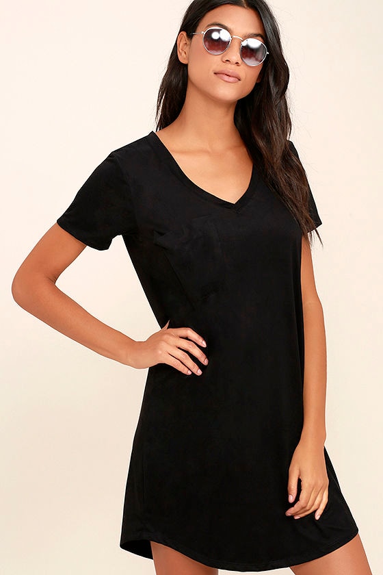 Modern Design Black Suede Shirt Dress
