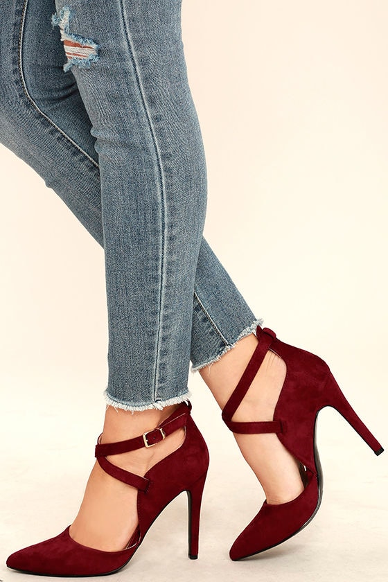 wine velvet heels