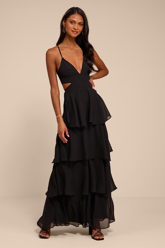 Tier and Now Black Tie-Back Tiered Maxi Dress 2