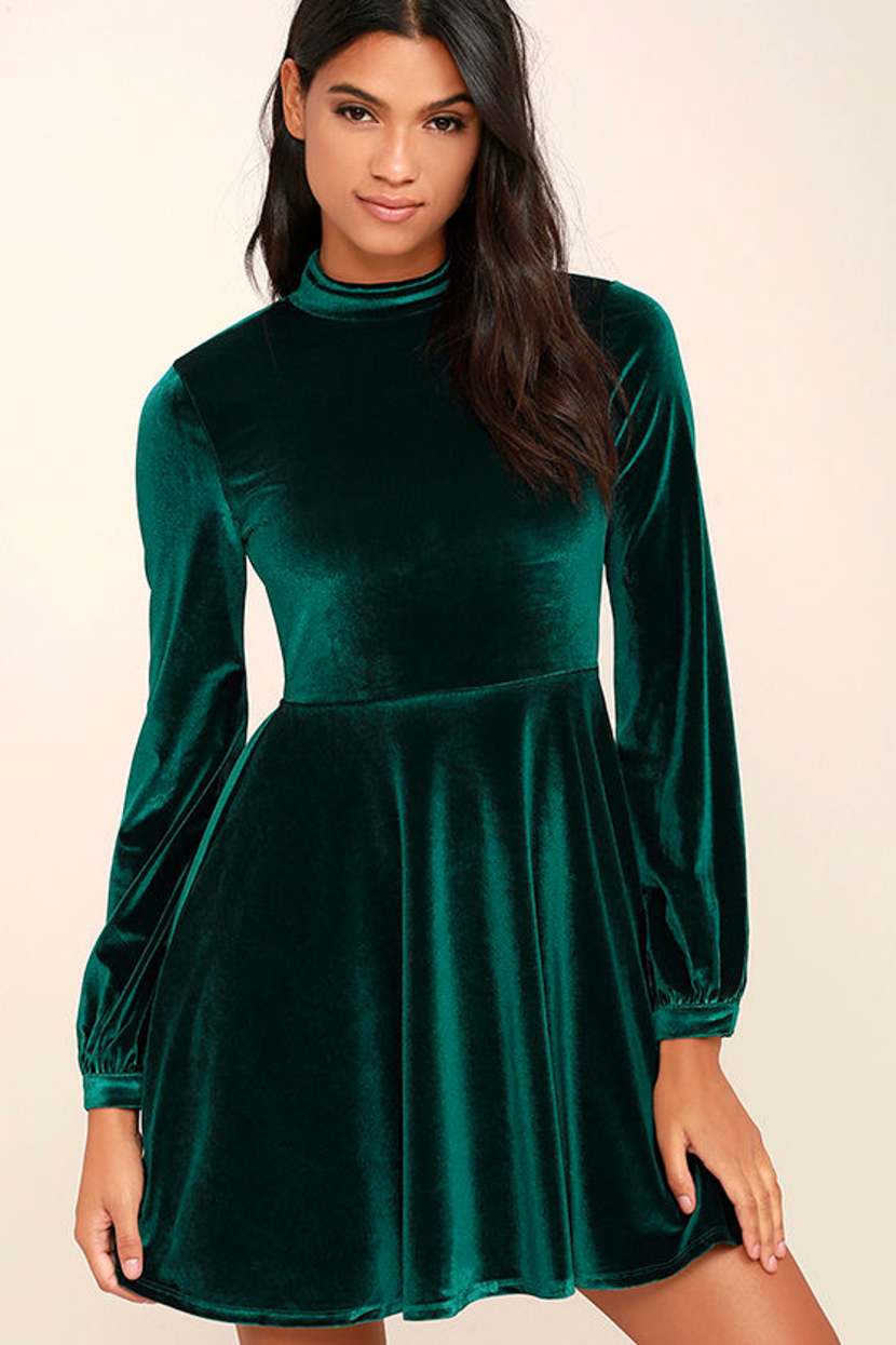 Lovely Forest Green Dress - Backless Dress - Skater Dress - Velvet Dress -  $49.00 - Lulus