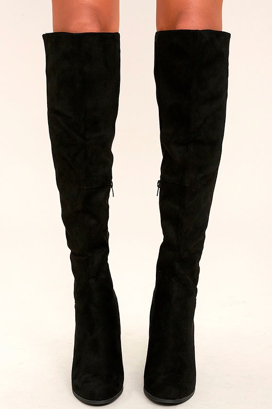 Right Here, Right Now Black Suede Lace-Up Over the Knee Boots