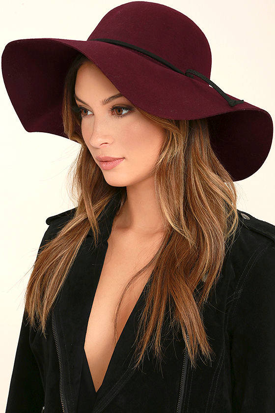 Cute Burgundy Hat Wool Hat Floppy Hat Sun Hat 30.00