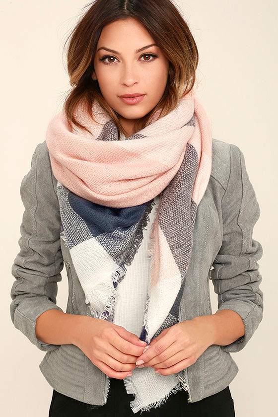 Cheering Section Blush Pink Plaid Scarf 1