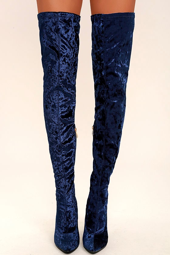Julia Royal Blue Velvet Thigh High Boots 2