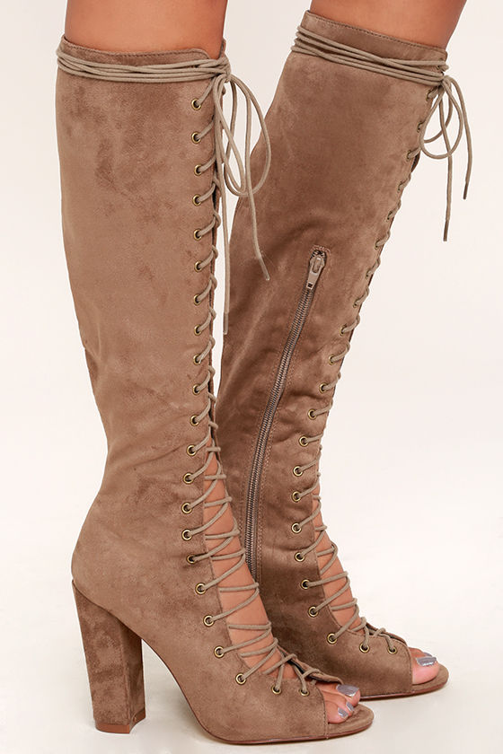 suede lace up boots knee high