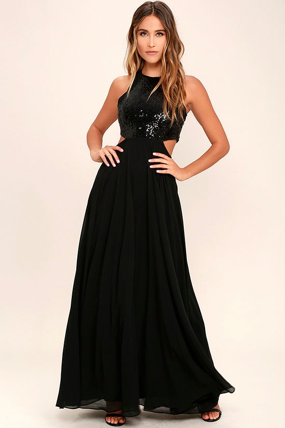 Stunning Sequin Dress - Black Maxi Dress - Cutout Maxi Dress - $84.00 ...