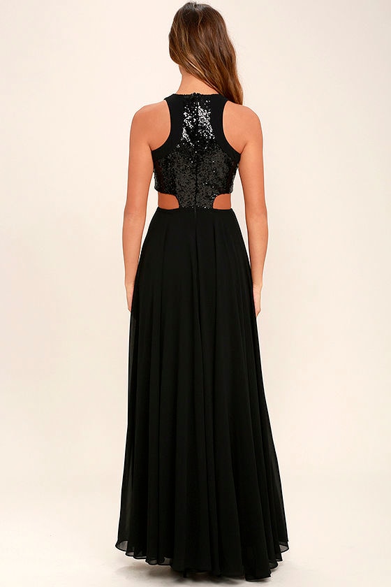 Stunning Sequin Dress - Black Maxi Dress - Cutout Maxi Dress - $84.00