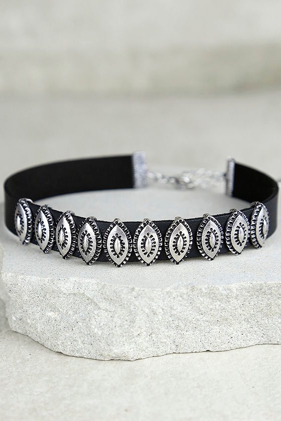 Chic Black and Silver Choker Necklace - Vegan Leather Necklace - $14.00 ...