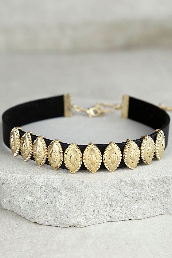 Chic Black and Gold Choker Necklace - Vegan Leather Necklace - $14.00 ...