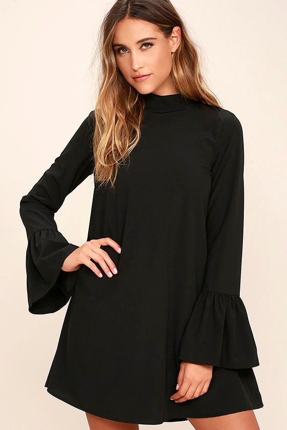 Chic Black Dress - Shift Dress - Bell Sleeve Dress - $54.00 - Lulus