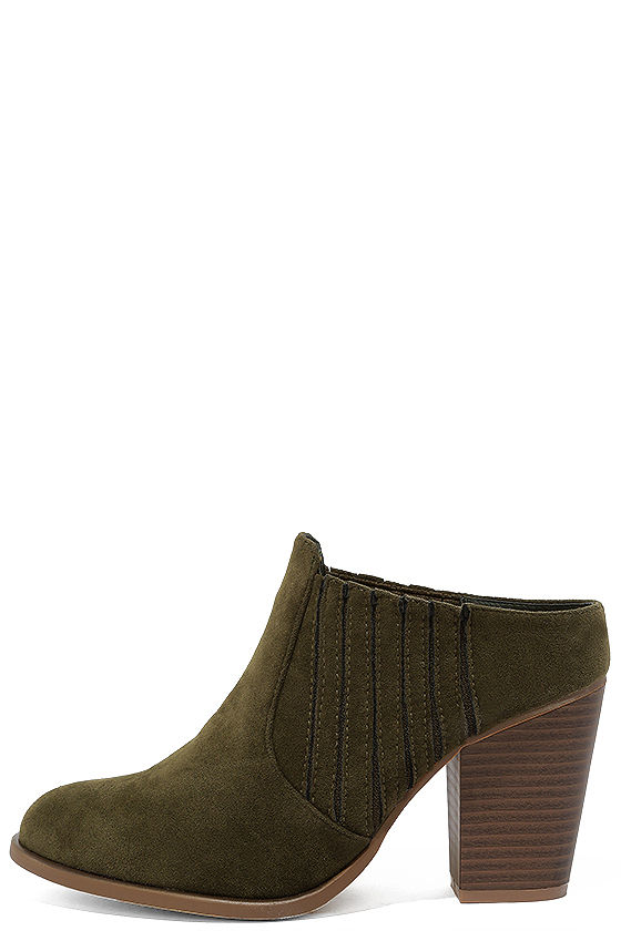 Emmeline Olive Suede Mules 1