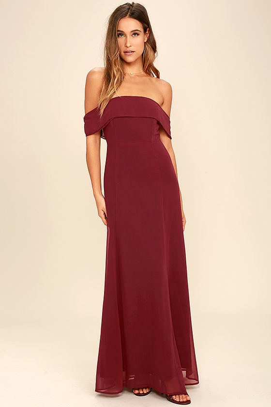 off the shoulder chiffon maxi dress