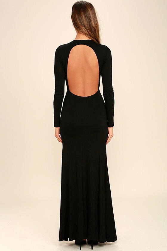 Sexy Black Backless Dress - Backless Maxi -Long Sleeve Dress