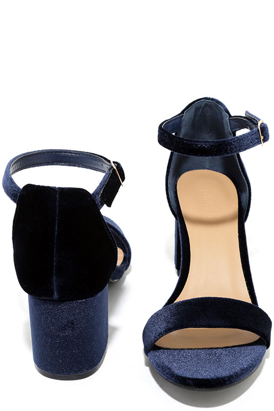 Navy velvet block heels deals