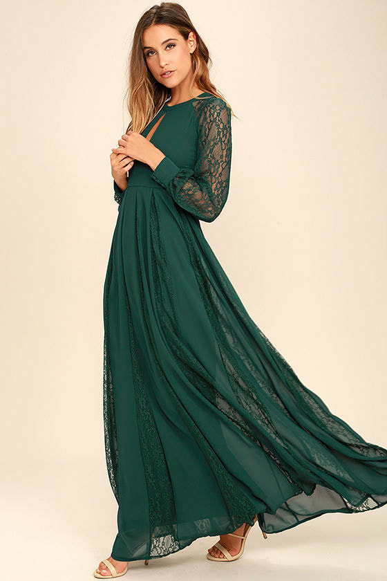 long sleeve forest green dress