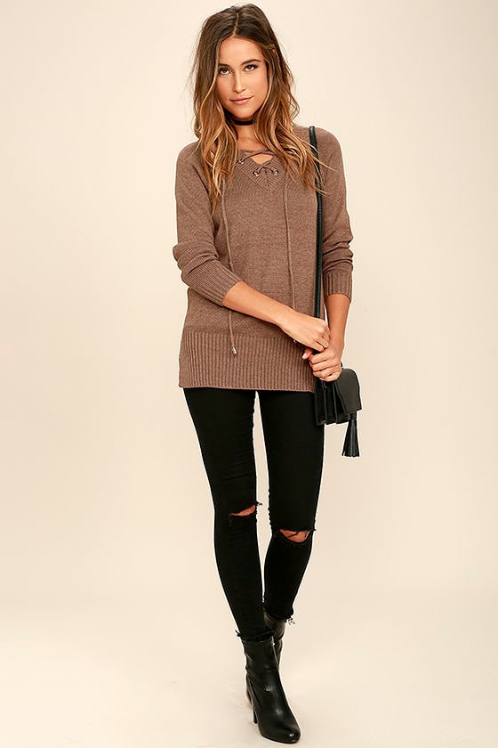 Chic Cred Brown Lace-Up Sweater 2