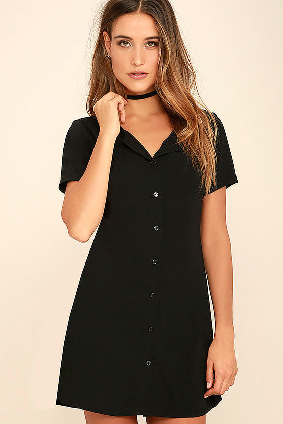 Cute Black Dress - Button-Up Dress - Short Sleeve Dress - $49.00 - Lulus
