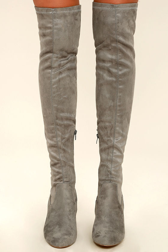 grey wide fit over the knee boots
