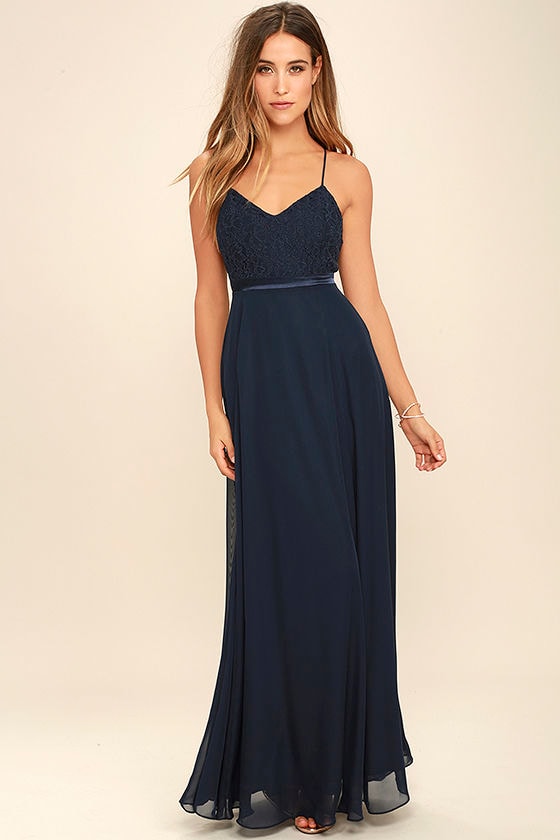 Lovely Navy Blue Dress - Lace Dress - Maxi Dress - $112.00 - Lulus