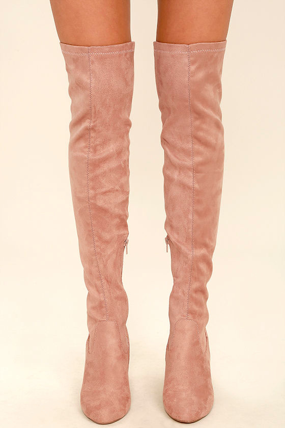 mauve knee high boots