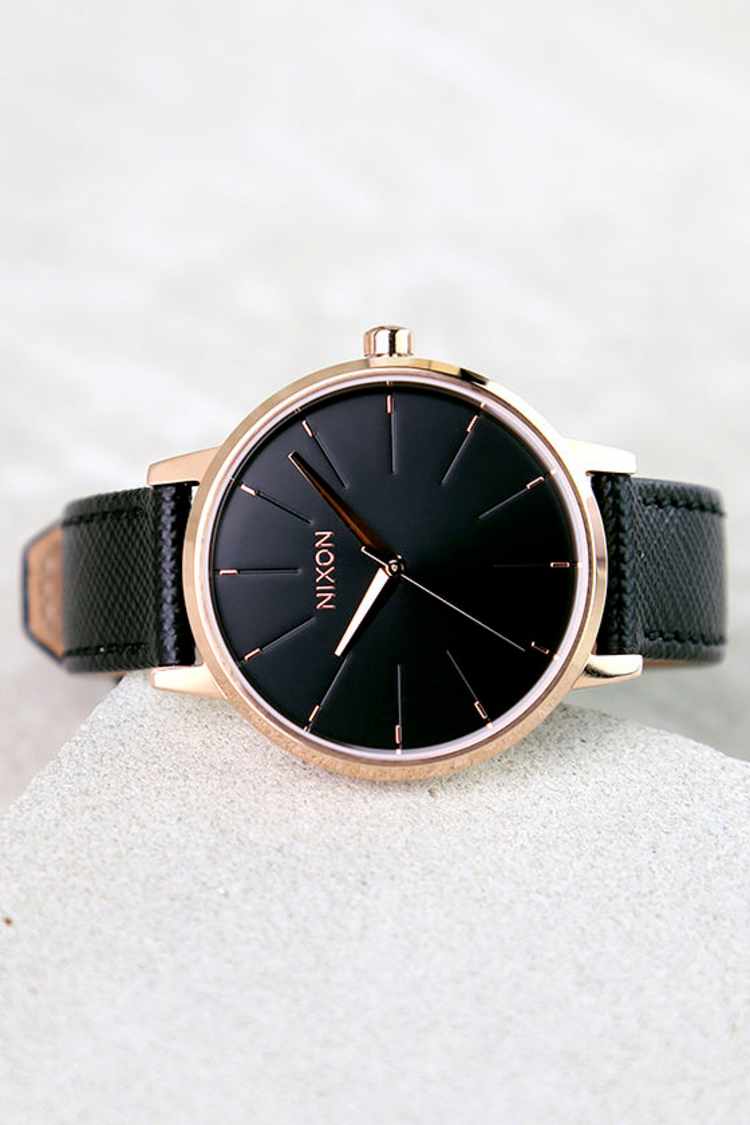 Nixon Kensington Leather Watch - Rose Gold and Black Nixon Kensington Leather / Rose Gold / Gray Ladies Watch  main image 3