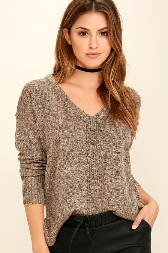 Cozy Light Brown Sweater Sweater Top Marl Knit Sweater 54.00 Lulus