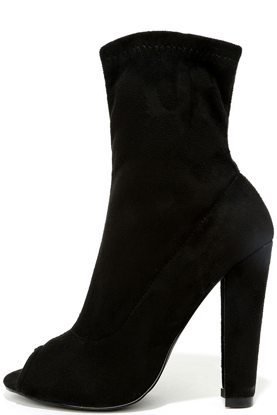 Sexy Black Booties - Sock Boots - Peep-Toe Booties - $38.00 - Lulus