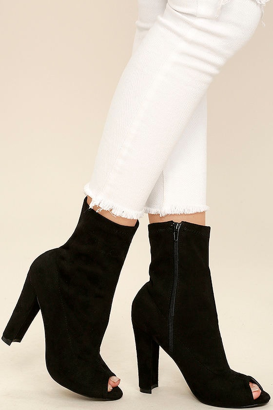 black peep toe sock boots