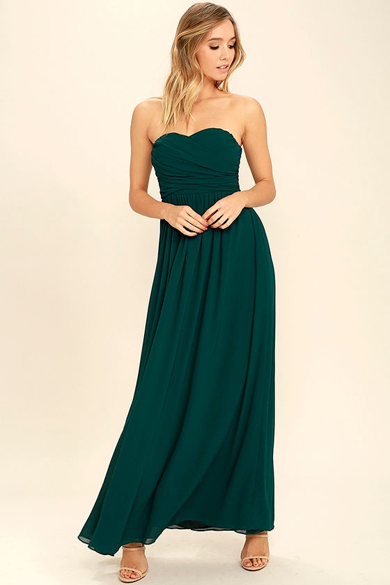 Forest Green Maxi Dress - Strapless Dress - Bridesmaid Dress - Gown ...