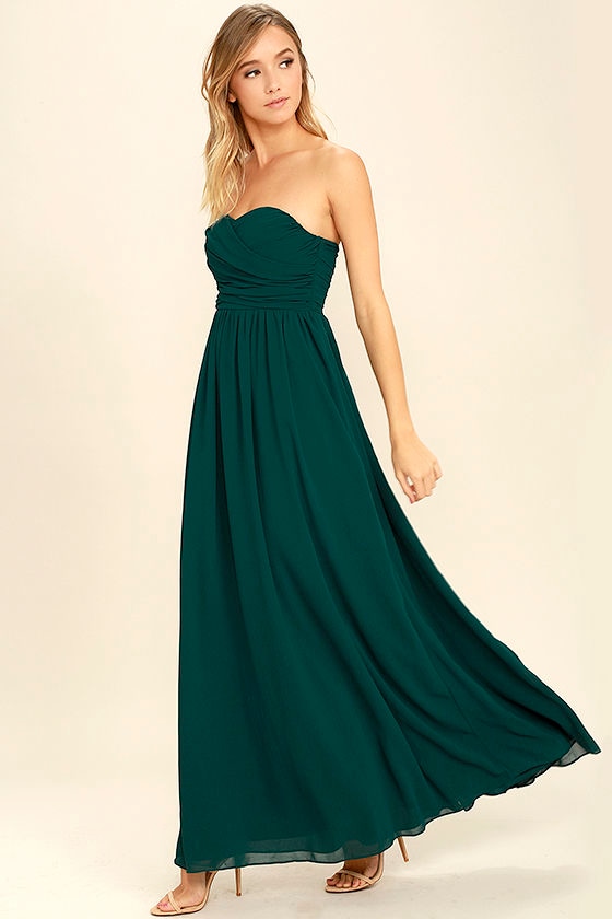 Forest Green Maxi Dress - Strapless Dress - Bridesmaid Dress - Gown ...