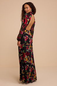 Graceful Arrival Black Floral Burnout Backless Maxi Dress 1