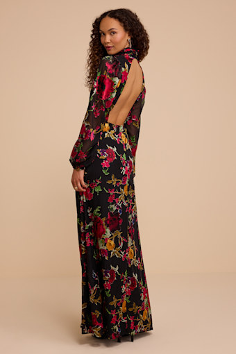 Graceful Arrival Black Floral Burnout Backless Maxi Dress 1