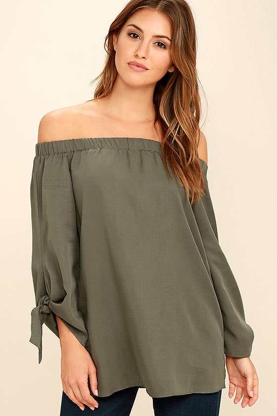 Gentle Devotion Olive Green Off-the-Shoulder Top 1
