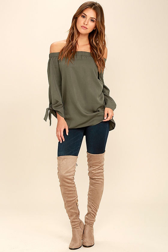 Gentle Devotion Olive Green Off-the-Shoulder Top 2