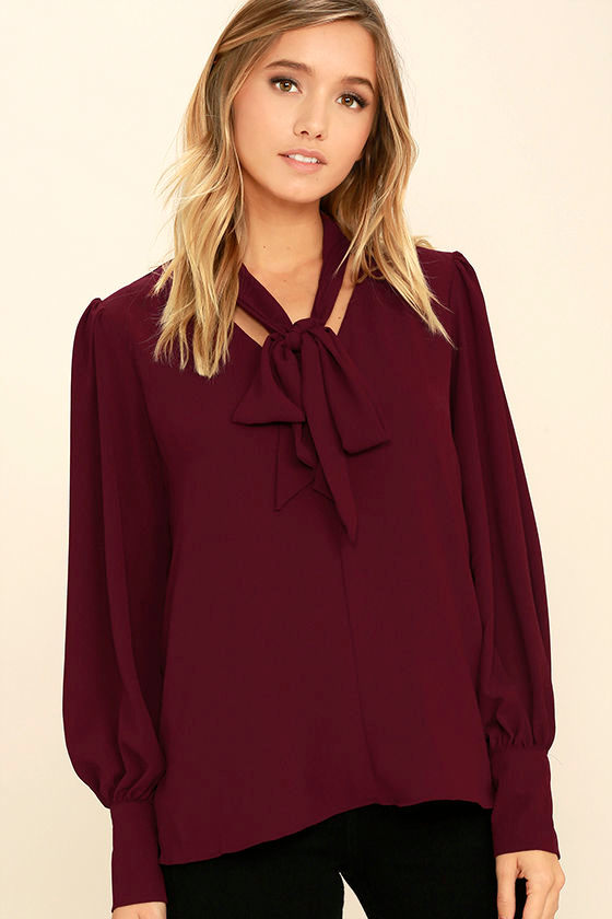 Burgundy long sleeve blouse Clearance