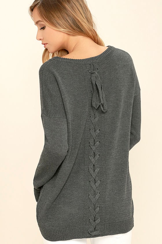 Sexy Charcoal Grey Sweater - Lace-Up Sweater - Knit Sweater - $58.00 - Lulus