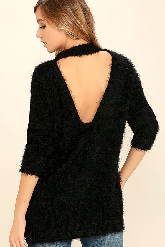 Cozy Black Sweater - Backless Sweater - Eyelash Knit Sweater - $58.00 ...