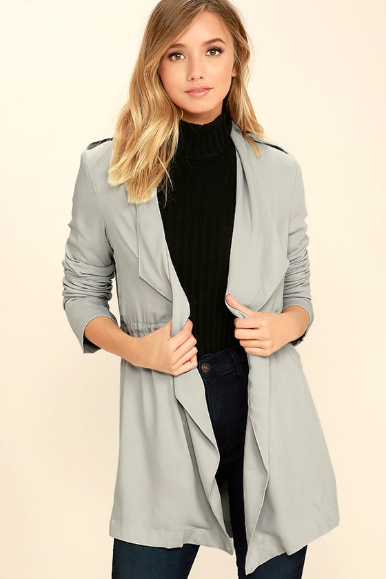 Chic Light Grey Jacket Lightweight Jacket Long Jacket 89.00 Lulus