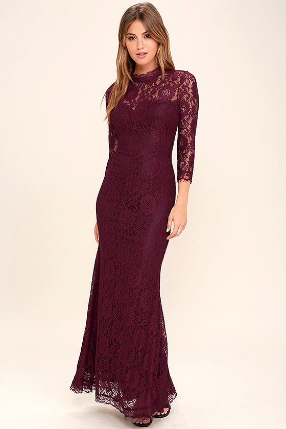 burgundy maxi lace dress