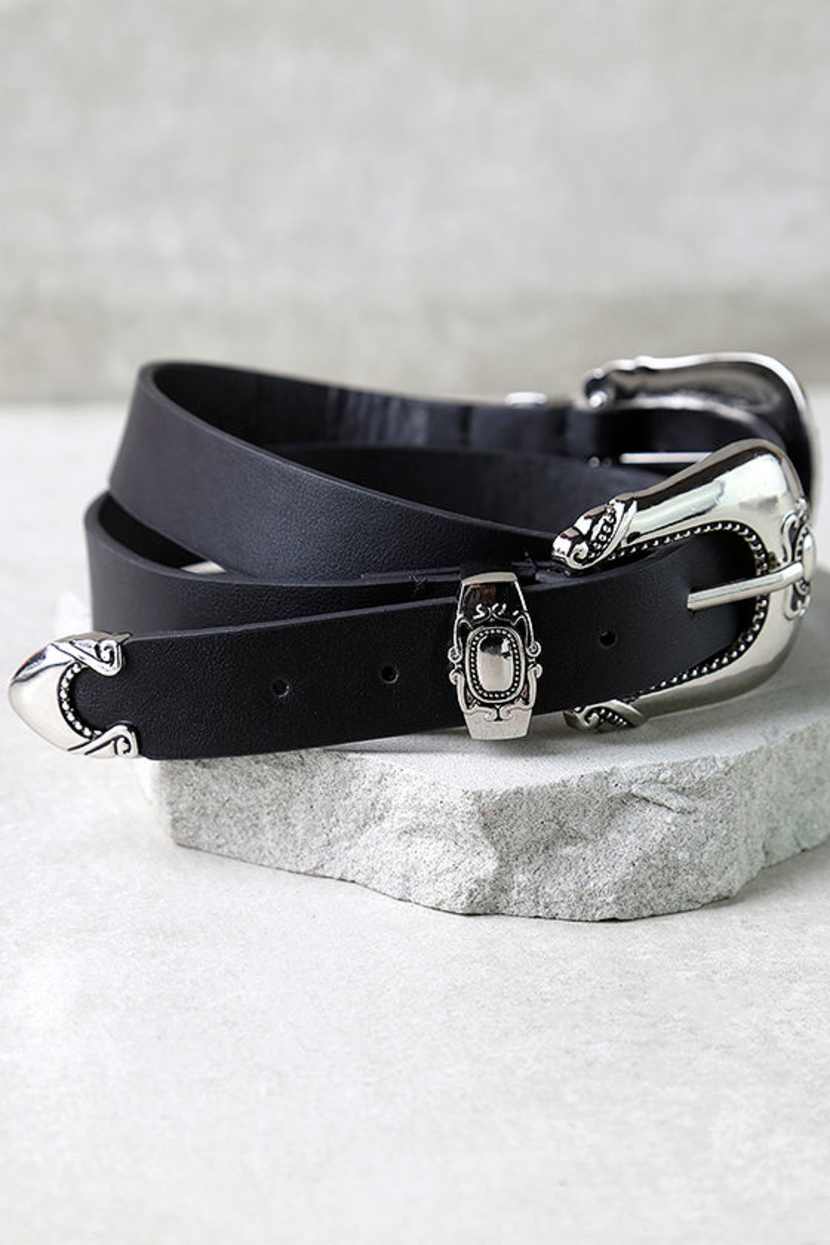 Cute Black Belt - Double Buckle Belt - Faux Leather Belt  display picture 2