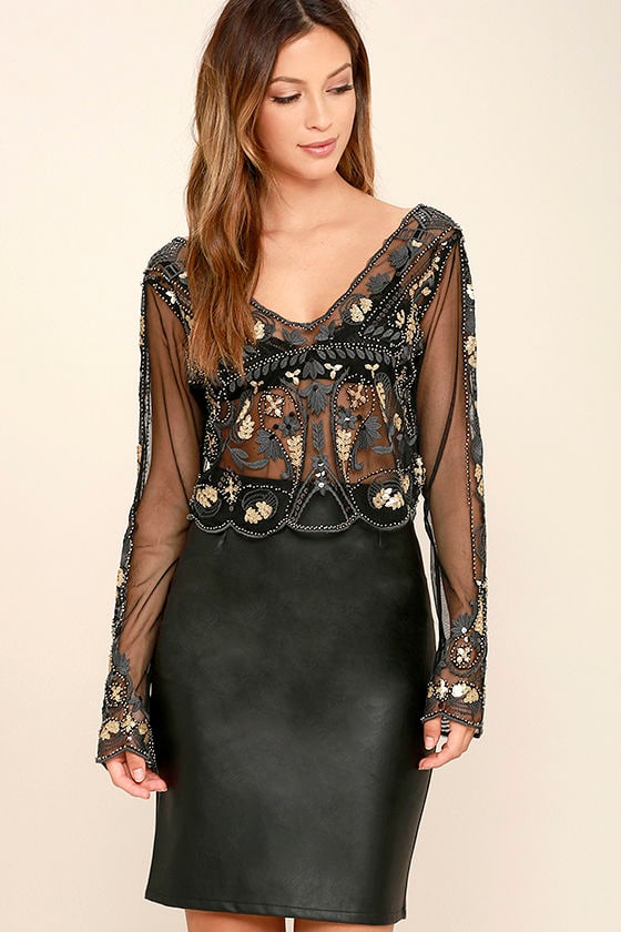 Best For Last Sheer Black Beaded Crop Top 1