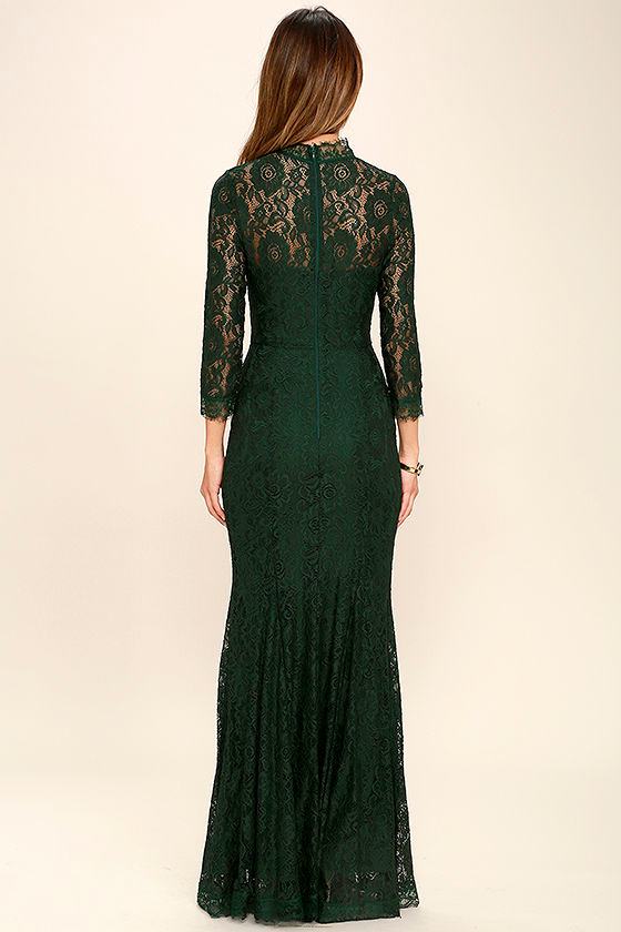 Stunning Lace Maxi Dress Dark Green Lace Dress Mermaid Maxi Dress