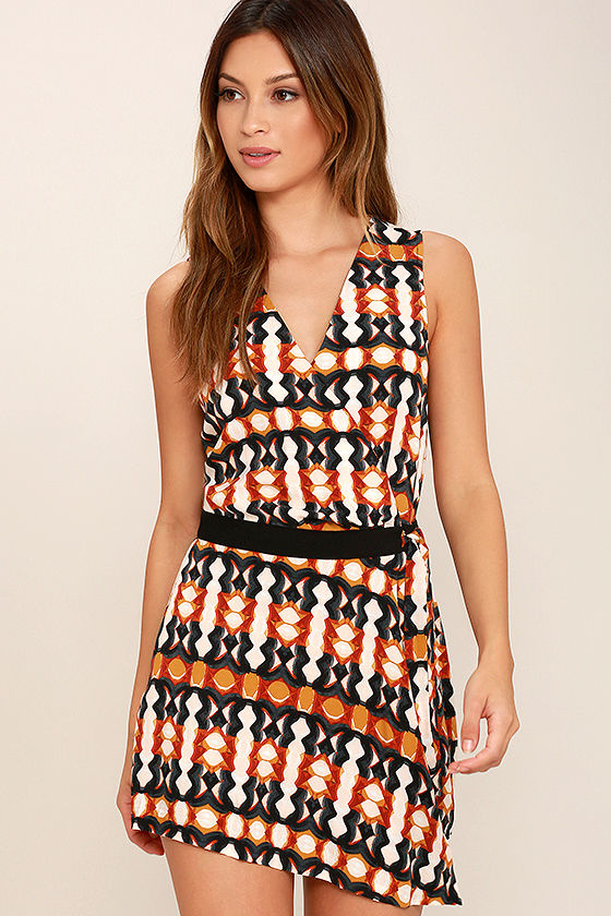 Cute Rust Orange Print Romper - Skort 
